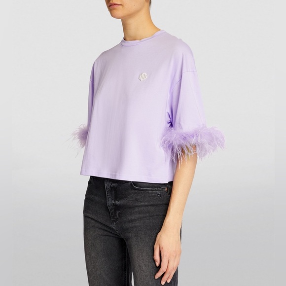 MAJE Plume Feather Trim Tee. Size 40 French/8US. NWT - Picture 2 of 11